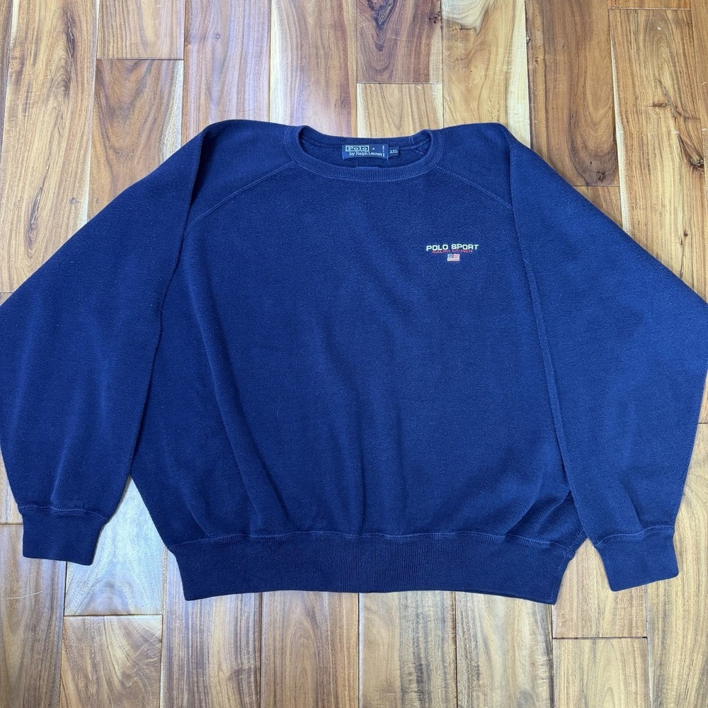 Vintage Ralph Lauren Sweatshirt  Men XXL Polo Sport Flag Navy Embroidered Cotton